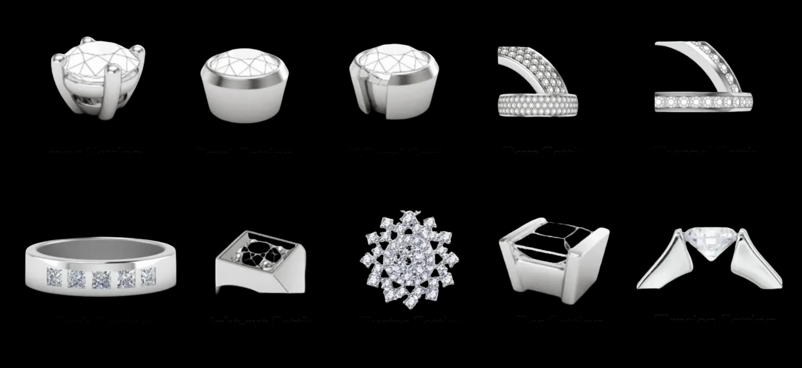 Overview chart of the stone-setting types offered by APM Castings