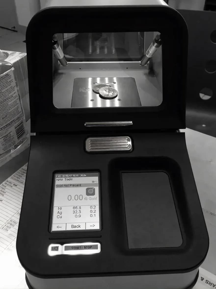 Fischer XRF analyser reading the karatage of a cast piece before it goes for hallmarking